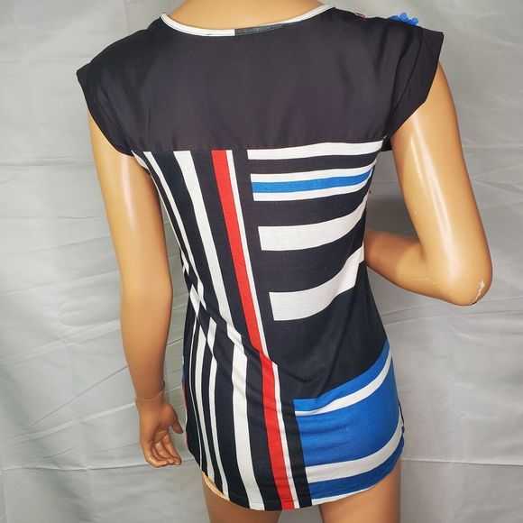 Desigual by Christian Lacroix Women's SS Blouse Stripes 3D Floral Applique Small - Picture 8 of 13